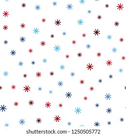 Light Blue, Red vector seamless layout with bright snowflakes. Modern geometrical abstract illustration with snowflakes. Texture for window blinds, curtains.