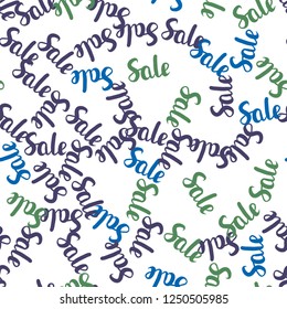 Light Blue, Red vector seamless cover with symbols of 70, 90 % sales. Colored words of sales with gradient on white background. Design for business ads, commercials.