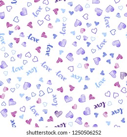 Light Blue, Red vector seamless template with text LOVE YOU, hearts. Illustration with phrase LOVE YOU, hearts for valentine's day. Pattern for design of fabric, wallpapers.