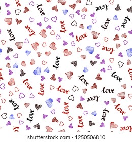 Light Blue, Red vector seamless texture with words LOVE YOU, hearts. Colorful illustration with quote LOVE YOU, hearts. Design for wallpaper, fabric makers.