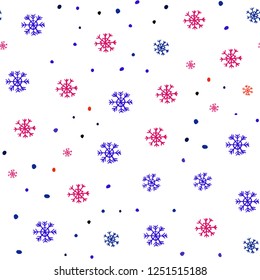 Light Blue, Red vector seamless pattern with christmas snowflakes. Shining colorful illustration with snow on abstract template. Design for textile, fabric, wallpapers.