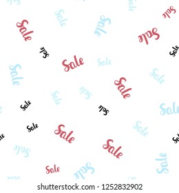 Light Blue, Red vector seamless pattern with sale signs. Colored words of sales with gradient on white background. Backdrop for super sales on Black Friday.