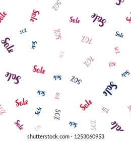 Light Blue, Red vector seamless cover with symbols of 30, 50, 70 % sales. Illustration with signs of sales on abstract template. Design for business ads, commercials.