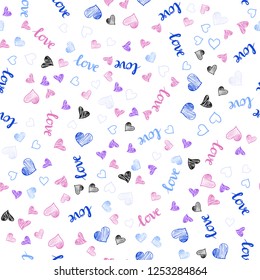 Light Blue, Red vector seamless template with text LOVE YOU, hearts. Illustration with phrase LOVE YOU, hearts for valentine's day. Template for business cards, websites.