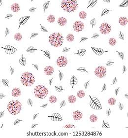 Light Blue, Red vector seamless doodle background with leaves, flowers. Brand new colored illustration with leaves and flowers. Template for business cards, websites.