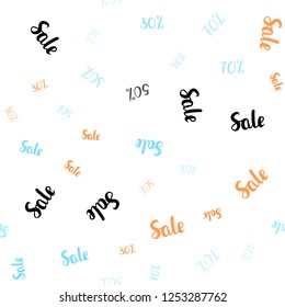 Light Blue, Red vector seamless pattern with 30, 50, 70 percentage signs. Illustration with signs of sales on abstract template. Template for season sales, shopping ads.