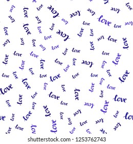 Light Blue, Red vector seamless texture with words LOVE YOU. Decorative design in doodle style with text LOVE YOU. Pattern for trendy fabric, wallpapers.