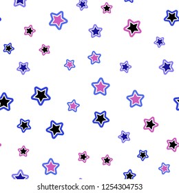 Light Blue, Red vector seamless cover with small and big stars. Decorative shining illustration with stars on abstract template. Texture for window blinds, curtains.