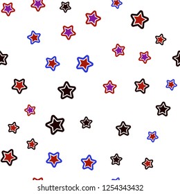 Light Blue, Red vector seamless background with colored stars. Shining colored illustration with stars. Template for business cards, websites.