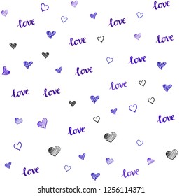 Light Blue, Red vector seamless texture with words LOVE YOU, hearts. Illustration with phrase LOVE YOU, hearts for valentine's day. Pattern for design of fabric, wallpapers.