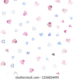 Light Blue, Red vector seamless texture with lovely hearts. Glitter abstract illustration with colorful hearts in romantic style. Design for ad, poster, banner of Valentine Day.
