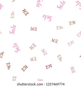 Light Blue, Red vector seamless pattern with 30, 40, 50, 70 percentage signs. Abstract illustration with colorful gradient symbols of sales. Template for season sales, shopping ads.