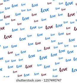Light Blue, Red vector seamless cover with quote LOVE YOU. Colorful illustration with quote LOVE YOU in celebration style. Template for business cards, websites.