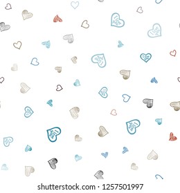 Light Blue, Red vector seamless cover with Shining hearts. Hearts on blurred abstract background with colorful gradient. Pattern for marriage gifts, congratulations.