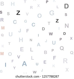 Light Blue, Red vector seamless pattern with ABC symbols. Blurred design in simple style with signs of alphabet. Texture for window blinds, curtains.