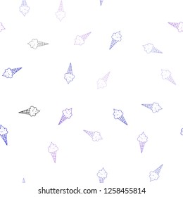 Light Blue, Red vector seamless background with ice-cream cones. Decorative design of ice-cream cones in doodle style. Doodle design for your business advert of cafes.