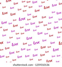 Light Blue, Red vector seamless template with text LOVE YOU. Decorative illustration with words of love in abstract style. Pattern for trendy fabric, wallpapers.
