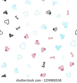 Light Blue, Red vector seamless template with text LOVE YOU, hearts. Colorful gradient phrase LOVE YOU, hearts in abstract style. Template for business cards, websites.