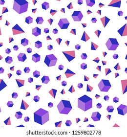 Light Blue, Red vector seamless, isometric pattern with polygonal style with cubes. Abstract gradient illustration with triangles, cubes. Design for textile, fabric, wallpapers.