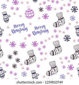 Light Blue, Red vector seamless pattern with christmas snowflakes, balls, socks, mittens. Colorful illustration with xmas symbols. Template for business cards, websites.