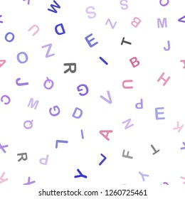 Light Blue, Red vector seamless background with signs of alphabet. Shining colorful illustration with isolated letters. Design for textile, fabric, wallpapers.