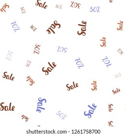 Light Blue, Red vector seamless texture with selling prices 30, 50, 70 %. Abstract illustration with colorful gradient symbols of sales. Backdrop for super sales on Black Friday.