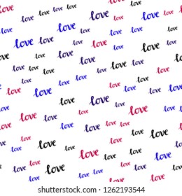 Light Blue, Red vector seamless background with words of love. Illustration with phrase LOVE YOU for valentine's day. Design for wallpaper, fabric makers.