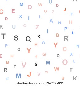 Light Blue, Red vector seamless texture with ABC characters. Shining illustration with ABC symbols on abstract template. Design for textile, fabric, wallpapers.