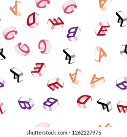 Light Blue, Red vector seamless background with 3D signs of alphabet. Abstract illustration with colorful 3D latin alphabet. Texture for window blinds, curtains.