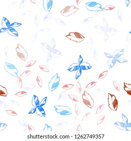Light Blue, Red vector seamless doodle backdrop with leaves. leaves on blurred abstract background with gradient. Design for textile, fabric, wallpapers.