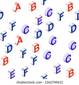 Light Blue, Red vector seamless template with 3D isolated letters. Colorful 3D alphabet signs with gradient on white background. Design for wallpaper, fabric makers.