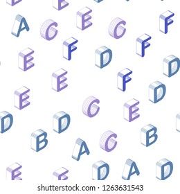 Light Blue, Red vector seamless texture with 3D ABC characters. Colorful 3D alphabet signs with gradient on white background. Texture for window blinds, curtains.