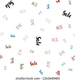 Light Blue, Red vector seamless background with 30, 50, 70 % signs of sales. Shining colorful illustration with isolated selling prices. Template for season sales, shopping ads.