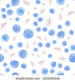 Light Blue, Red vector seamless elegant template with leaves and flowers. Colorful illustration in doodle style with leaves, flowers. Template for business cards, websites.
