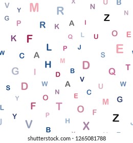 Light Blue, Red vector seamless background with signs of alphabet. Colored alphabet signs with gradient on white background. Texture for window blinds, curtains.