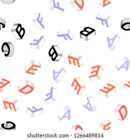 Light Blue, Red vector seamless backdrop with 3D english symbols. Colorful 3D alphabet signs with gradient on white background. Design for wallpaper, fabric makers.