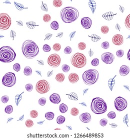 Light Blue, Red vector seamless doodle pattern with leaves and flowers. Illustration with doodles on abstract template. Design for textile, fabric, wallpapers.