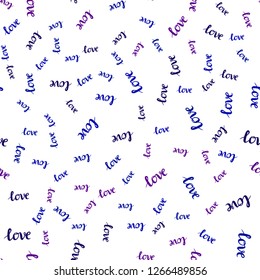 Light Blue, Red vector seamless texture with words LOVE YOU. Decorative illustration with words of love in abstract style. Texture for window blinds, curtains.