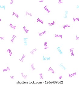 Light Blue, Red vector seamless background with words of love. Phrase LOVE YOU with colorful gradient in abstract style. Design for wallpaper, fabric makers.