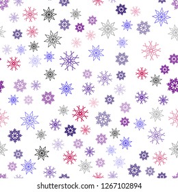 Light Blue, Red vector seamless background with xmas snowflakes. Snow on blurred abstract background with gradient. Pattern for trendy fabric, wallpapers.