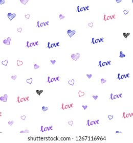 Light Blue, Red vector seamless template with text LOVE YOU, hearts. Illustration with phrase LOVE YOU, hearts for valentine's day. Template for business cards, websites.