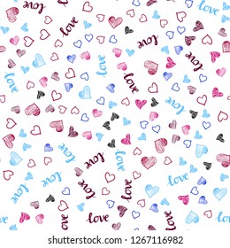 Light Blue, Red vector seamless texture with words LOVE YOU, hearts. Colorful illustration with quote LOVE YOU, hearts. Template for business cards, websites.