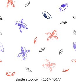 Light Blue, Red vector seamless abstract backdrop with leaves. New colorful illustration in doodle style with leaves. Pattern for design of window blinds, curtains.