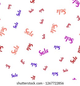 Light Blue, Red vector seamless background with words of sales. Shining colorful illustration with isolated selling prices. Pattern for ads, posters, banners of sales.