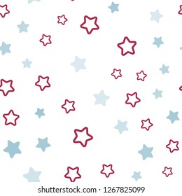 Light Blue, Red vector seamless background with colored stars. Stars on blurred abstract background with gradient. Design for wallpaper, fabric makers.