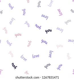 Light Blue, Red vector seamless template with text LOVE YOU. Colorful illustration with quote LOVE YOU in celebration style. Texture for window blinds, curtains.