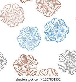 Light Blue, Red vector seamless doodle texture with flowers. Flowers with gradient on white background. Design for wallpaper, fabric makers.
