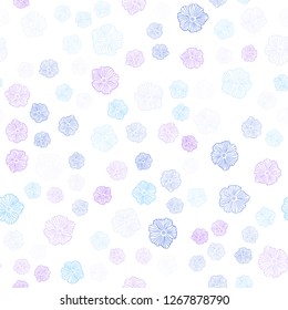 Light Blue, Red vector seamless doodle background with flowers. Colorful illustration with flowers in doodle style. Template for business cards, websites.
