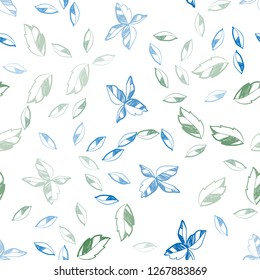 Light Blue, Red vector seamless doodle pattern with leaves. Creative illustration in blurred style with leaves. Pattern for trendy fabric, wallpapers.