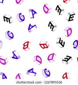 Light Blue, Red vector seamless layout with 3D latin alphabet. Modern geometrical illustration with 3D ABC english symbols. Pattern for design of fabric, wallpapers.